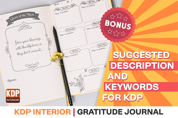 2-week gratitude journal KDP interior template with weekly prompts, ready to upload to Amazon