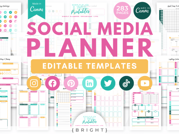 Social media planner Canva template with content calendar for wedding planning business