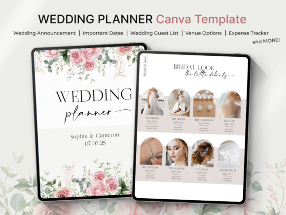 wedding planner Canva template cover and interior page, editable and KDP-ready