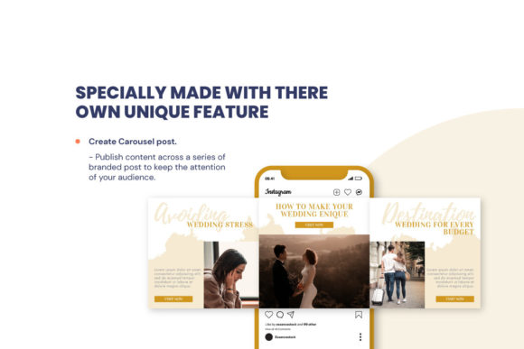 Close-up of rustic wedding Instagram post template with soft, romantic styling