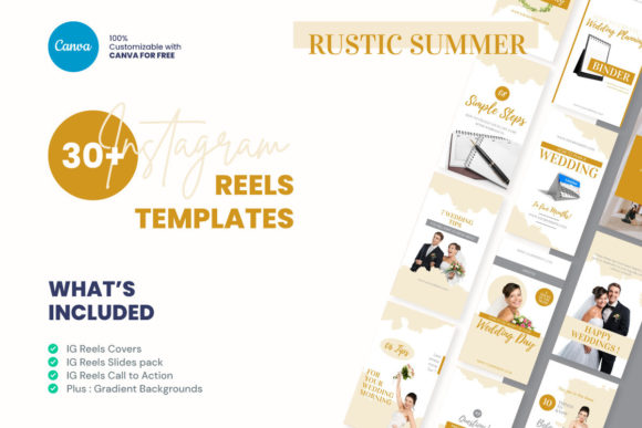 Wedding Instagram Reels cover template set in rustic summer style, editable in Canva
