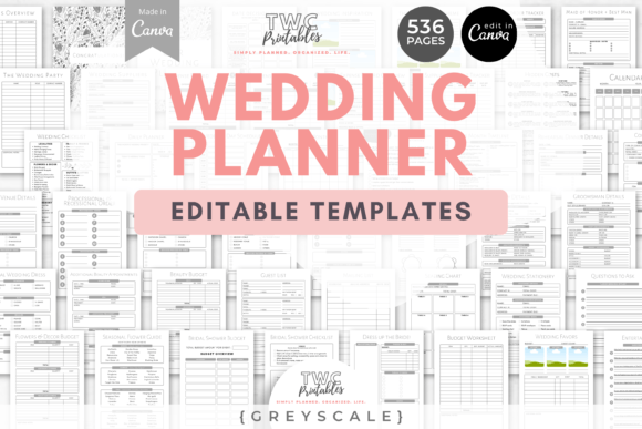 Printable wedding planner binder Canva template with colorful section dividers