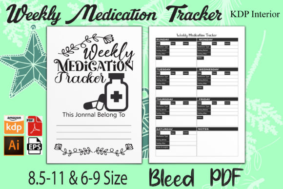 Weekly medication tracker KDP interior template designed for caregivers and patients