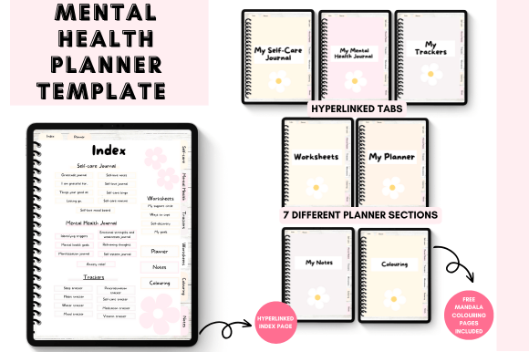 Editable mood and habit tracker page from mental health Canva planner template for Etsy resale
