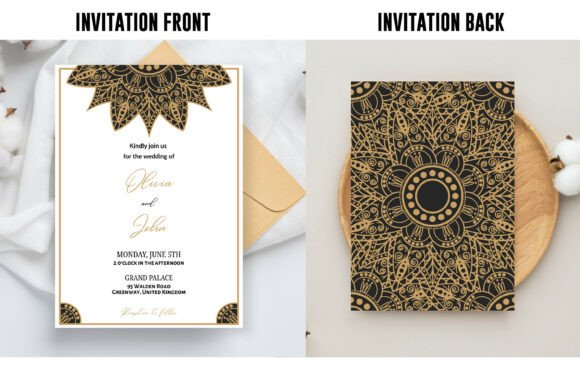 Intricate mandala wedding invitation template editable in Canva