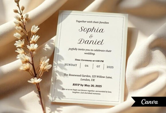 Minimal 5x7 Canva wedding invitation card template with clean layout