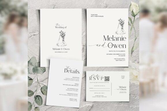Modern minimal Canva wedding invitation suite with refined typography